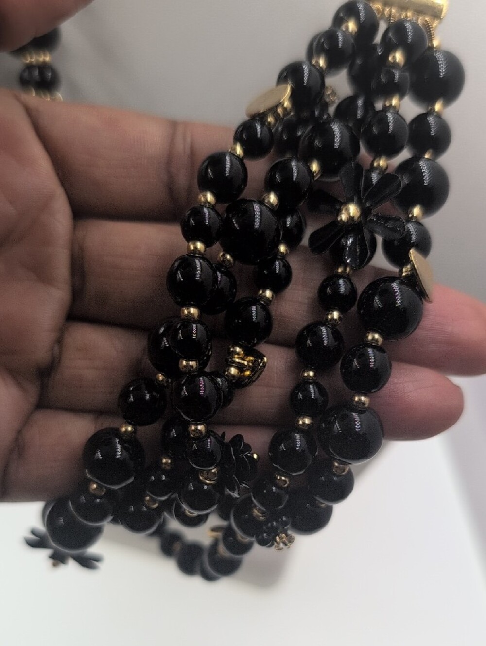 Ann Taylor Black Multi-Strand Beaded Necklace with Gold Accents 0109 - Picture 4 of 7